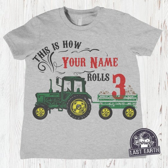 Kids Tractor Shirt Personalized Tractor Birthday Gifts for Boys Girls Tees - Picture 1 of 2